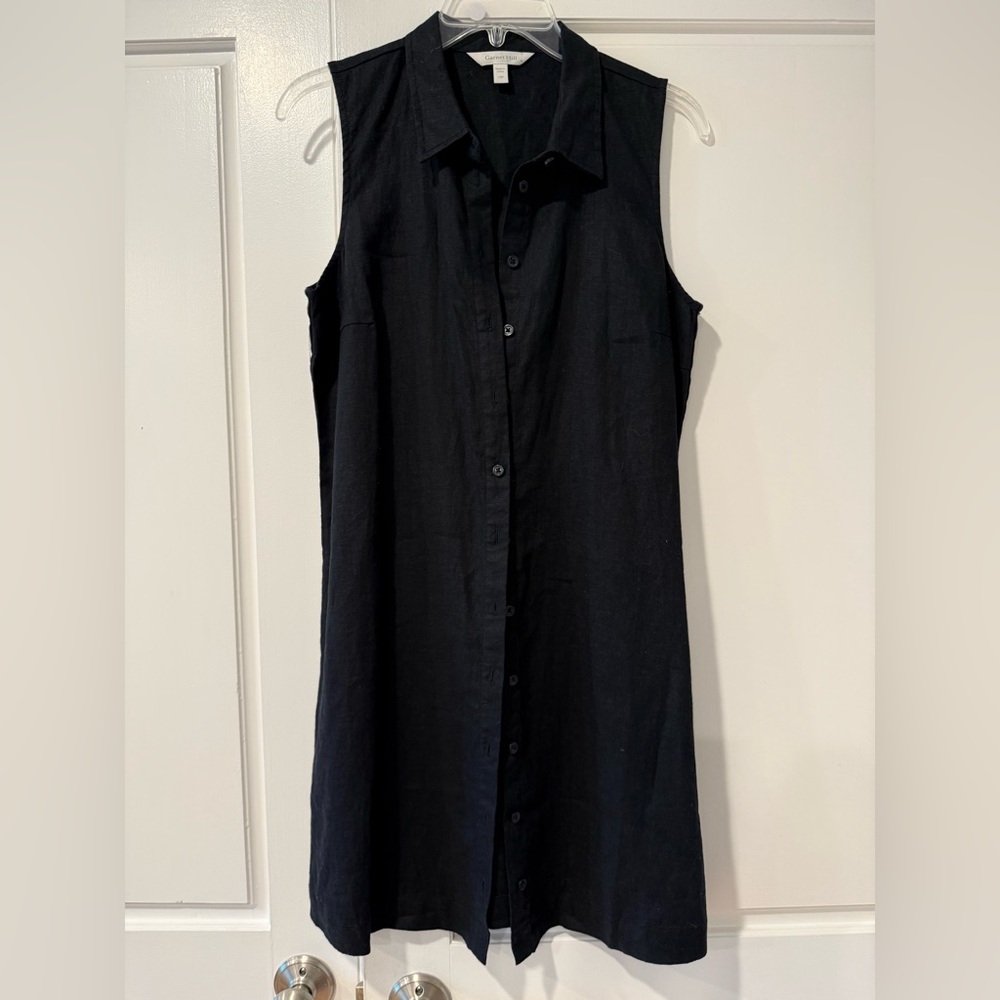 Garnet Hill Black Sleeveless Button-Front linen shirt Dress
